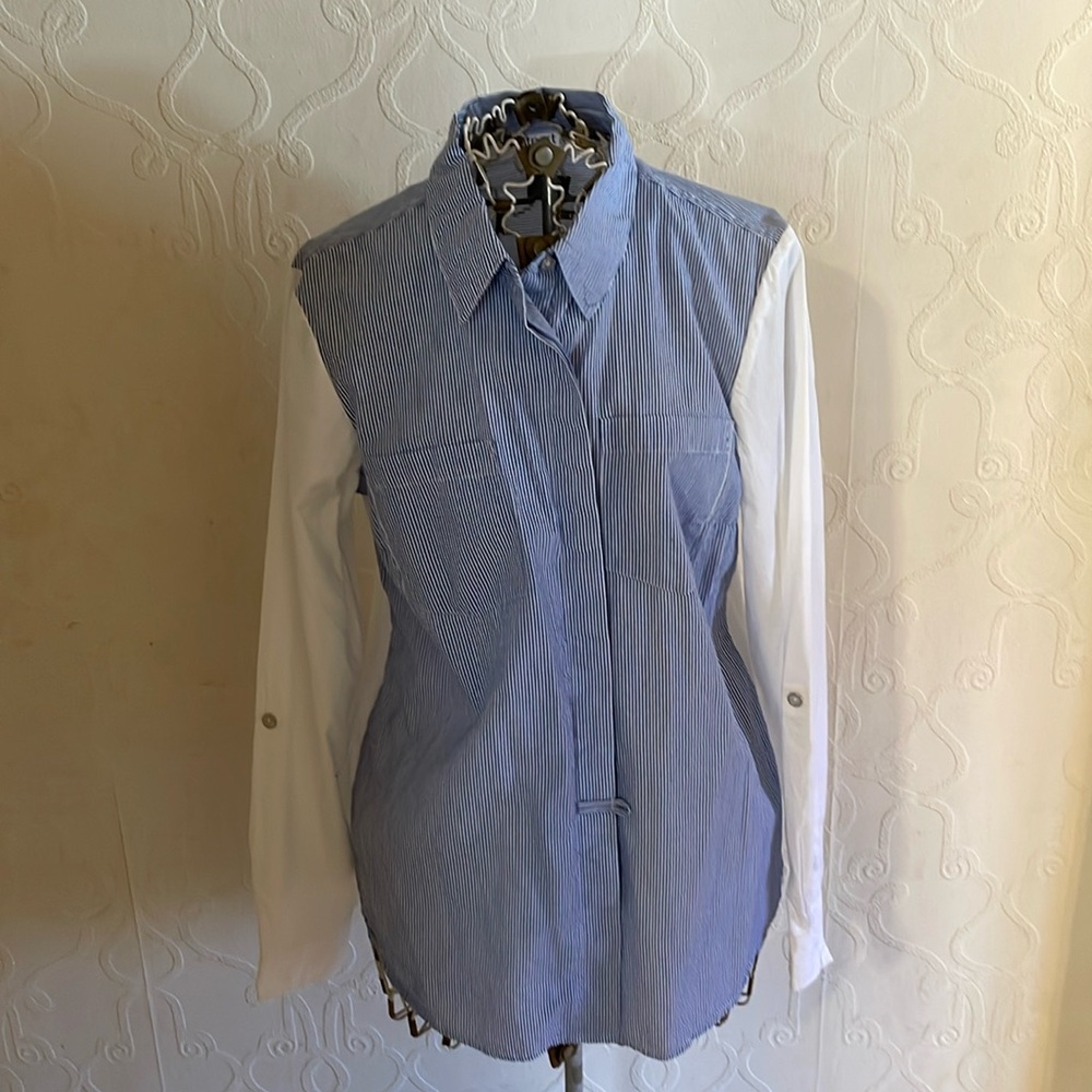 Westport Blue and White Pinstripe Boyfriend Shirt
